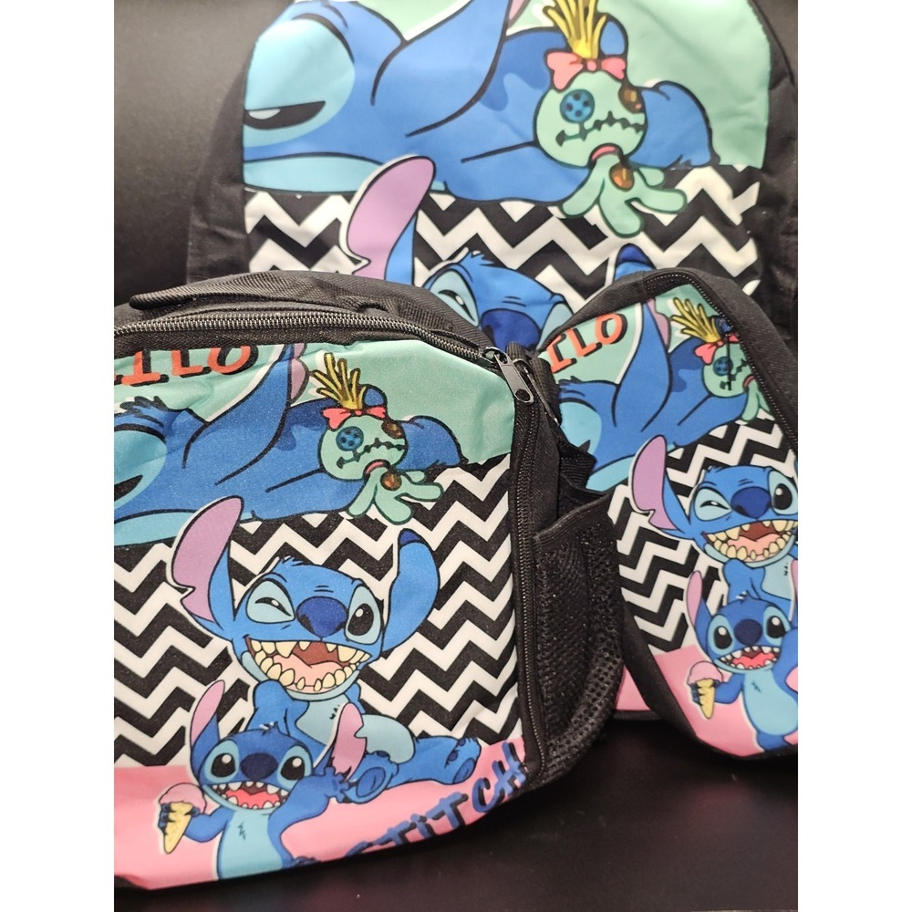 3 Piece Disney Stitch School Backpack Lunch Box Set Tote Bag Pencil Case